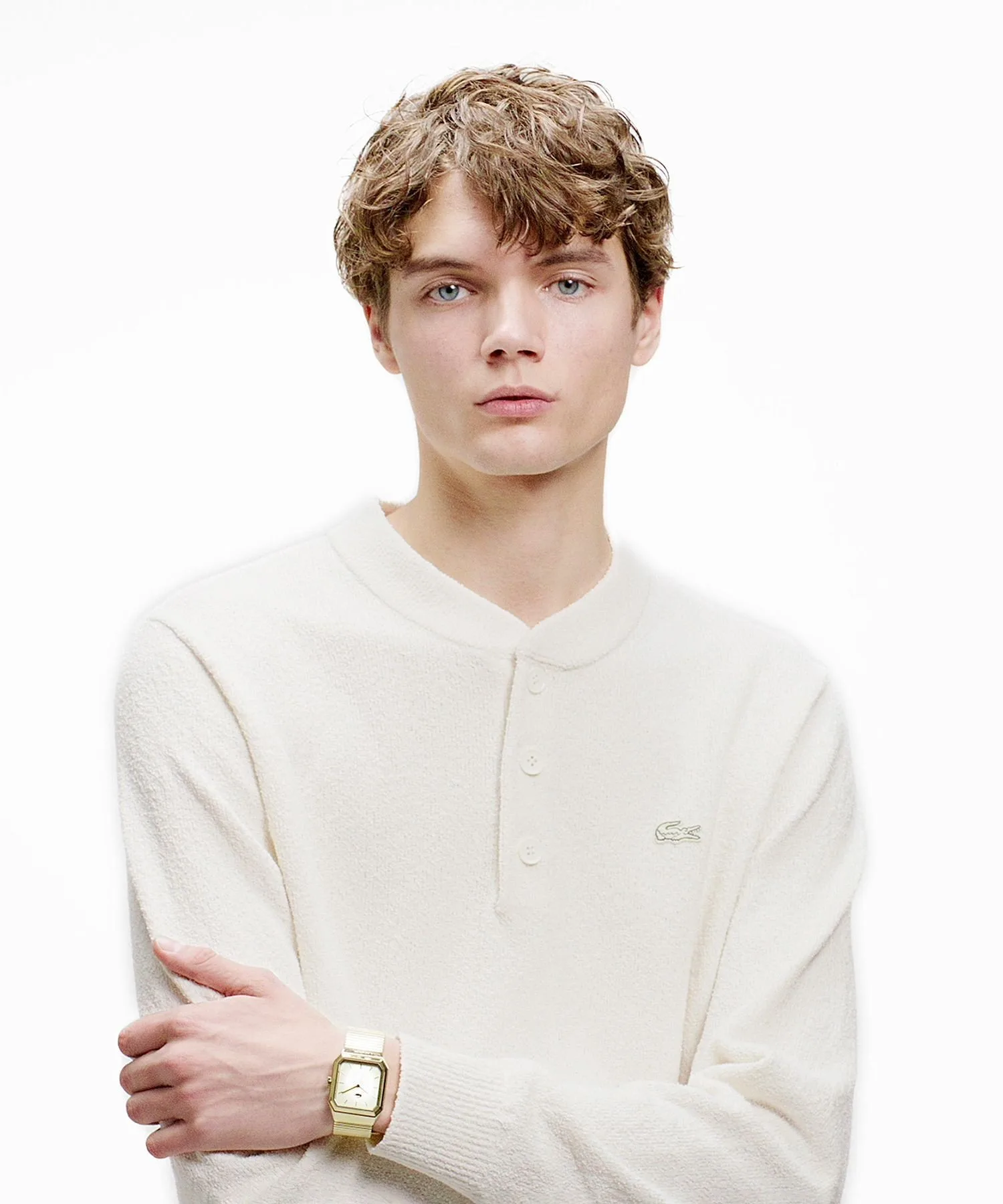 Вязаный свитер Хенли из букле LACOSTE, Off white