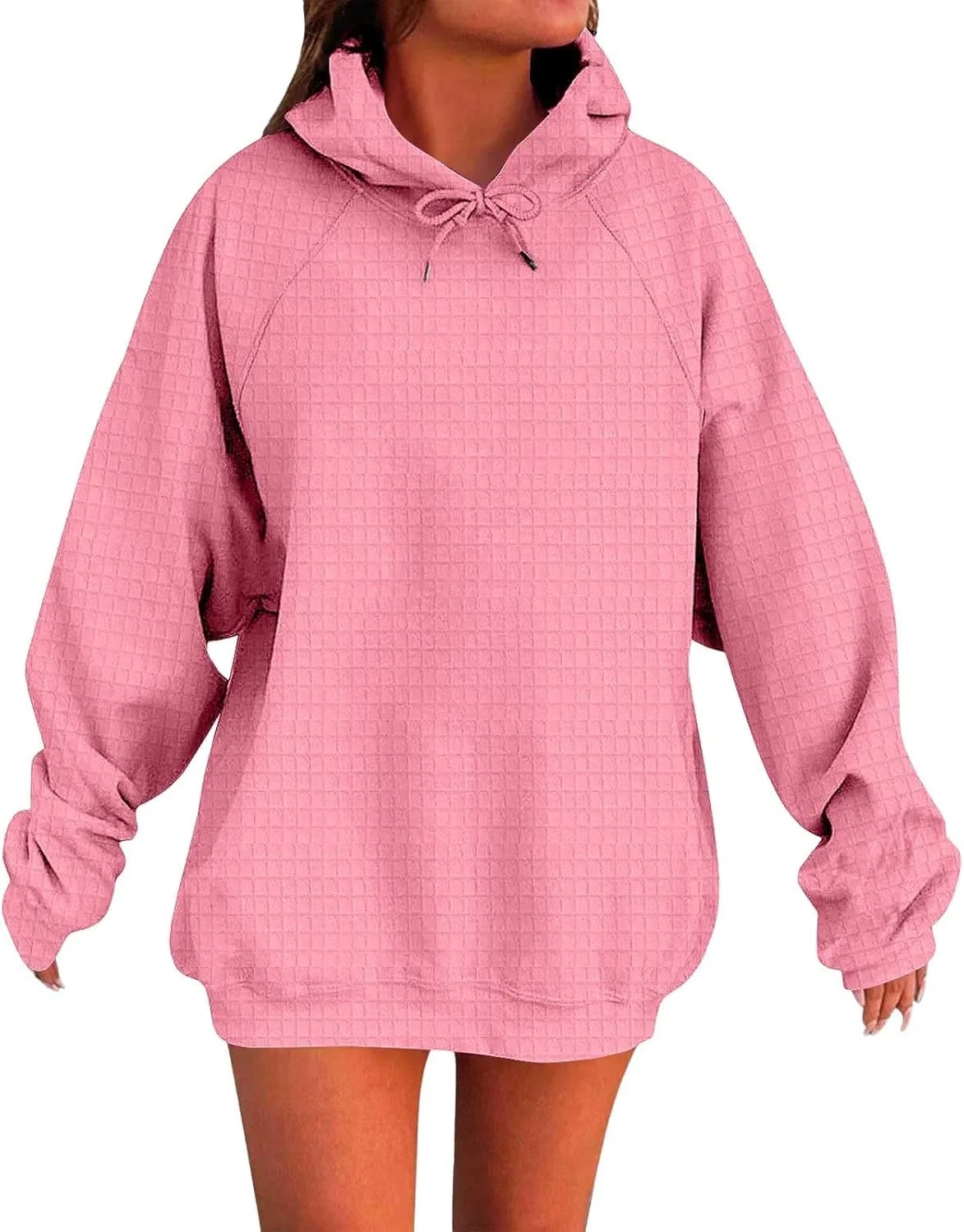 Худи женское оверсайз, Waffle Plaid, с капюшоном, розовое
