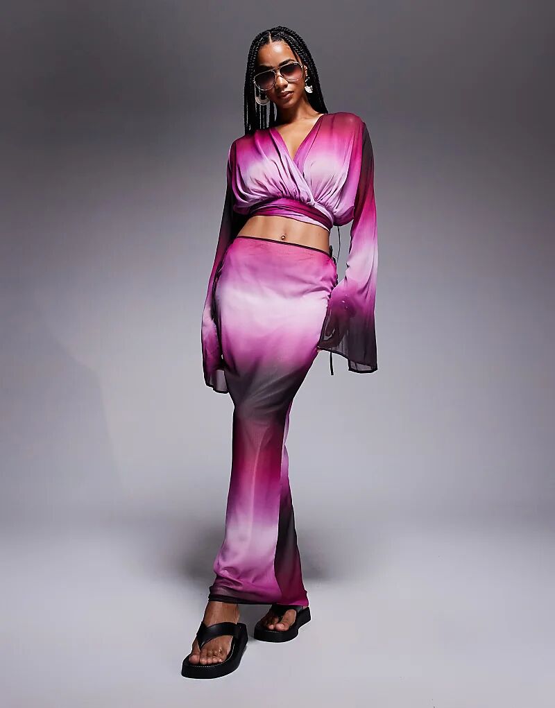 

Пляжная юбка Aria Cove макси из шифона с завязками по бокам, фиолетовый омбре