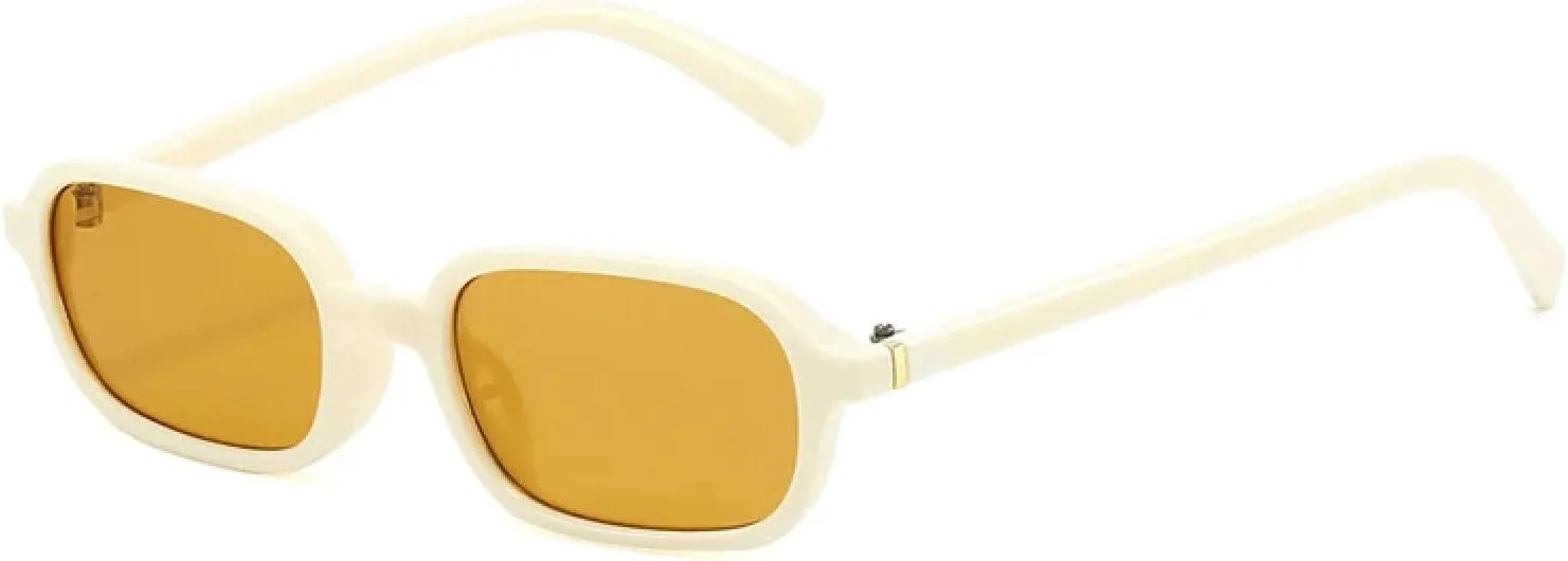 

Винтажные маленькие прямоугольные солнцезащитные очки для женщин с защитой от УФ-излучения UV400, модная оправа с прозрачными линзами HHZZYVY, Beige Yellow