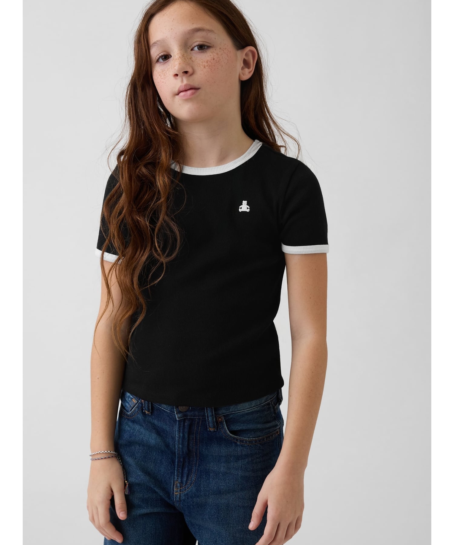 (K) Детская футболка Brannan Bear Rib Ringer GAP, BLACK_22