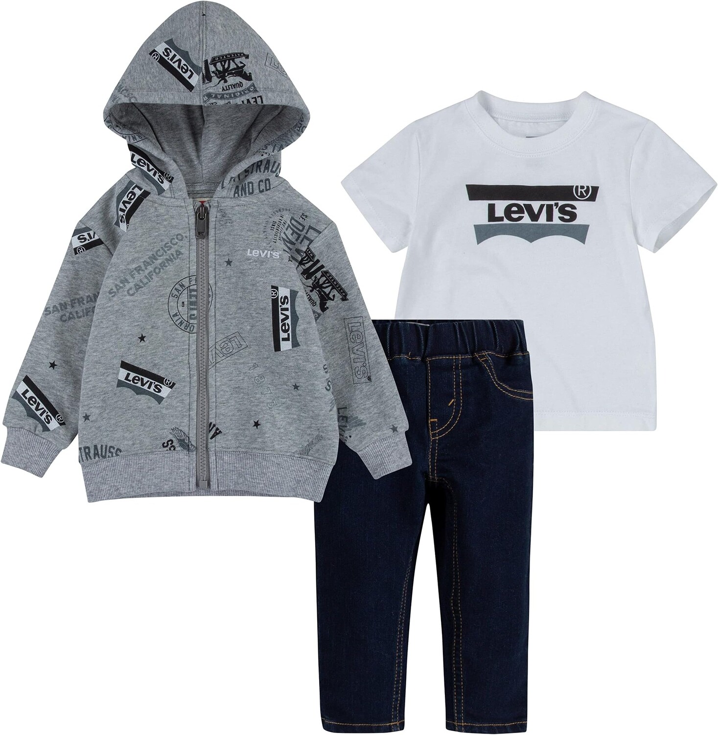 

Детский набор Levi'S Hoodie Tee Pants Set, цвет Grey Heather