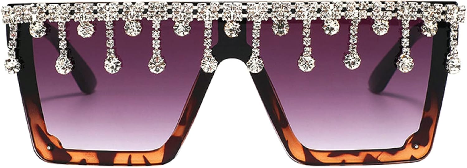 

Крупные квадратные солнцезащитные очки с блестками и стразами для женщин и мужчин, с плоской верхней частью, модные солнцезащитные очки с бриллиантовой кисточкой и сверкающими элементами mincl, Black&leopard