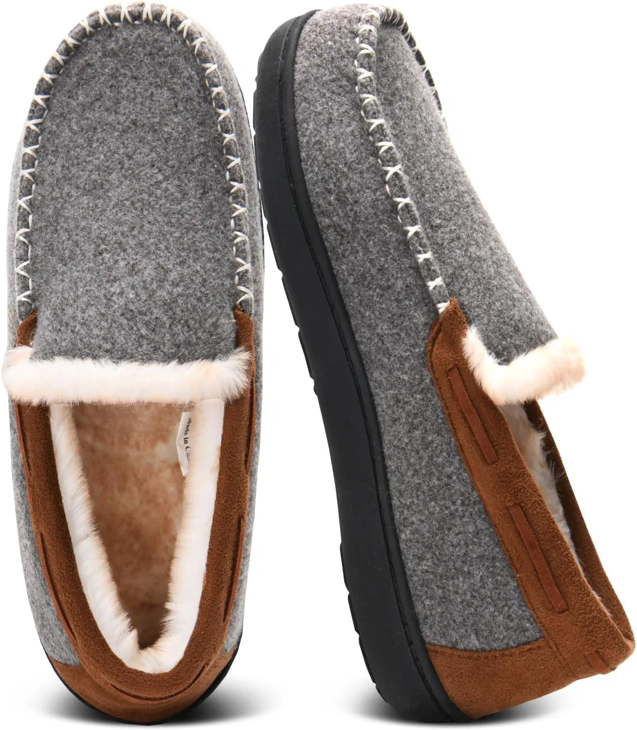 Тапочки мокасины с памятью формы, Men's Fuzzy, серо-коричневый Honalika