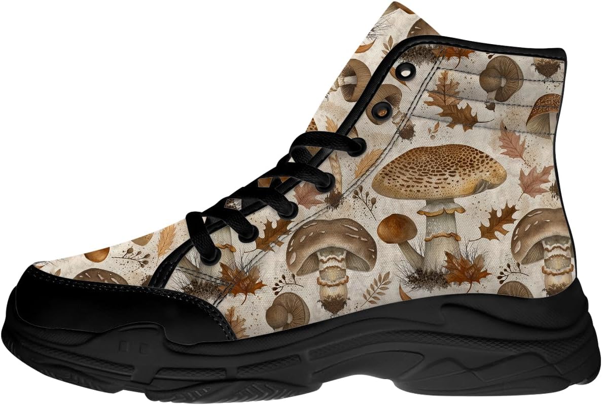 

Кроссовки Mushroom на высокой подошве для женщин, текстильные кроссовки на шнуровке, подарки для нее и для него Generic, коричневый