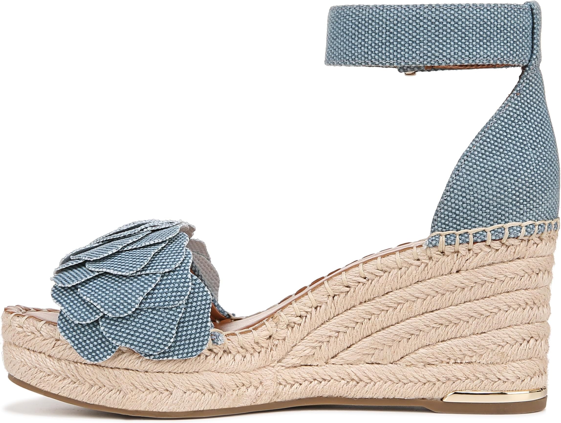Сандалии Franco Sarto Clemens Raffia Espadrille Wedge Heel Sandals, цвет Denim Blue Flower — фото 4