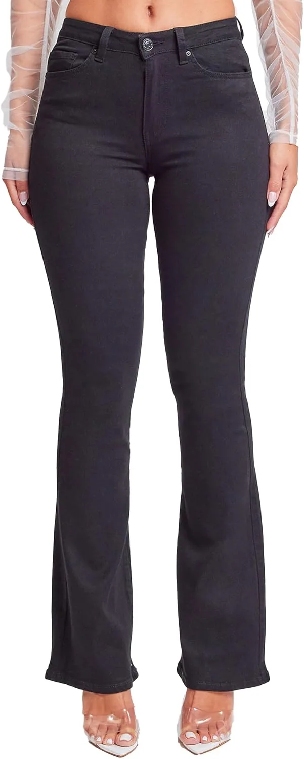 

YMI Women's Basic 5 Pocket 1 Button High-Rise Flare