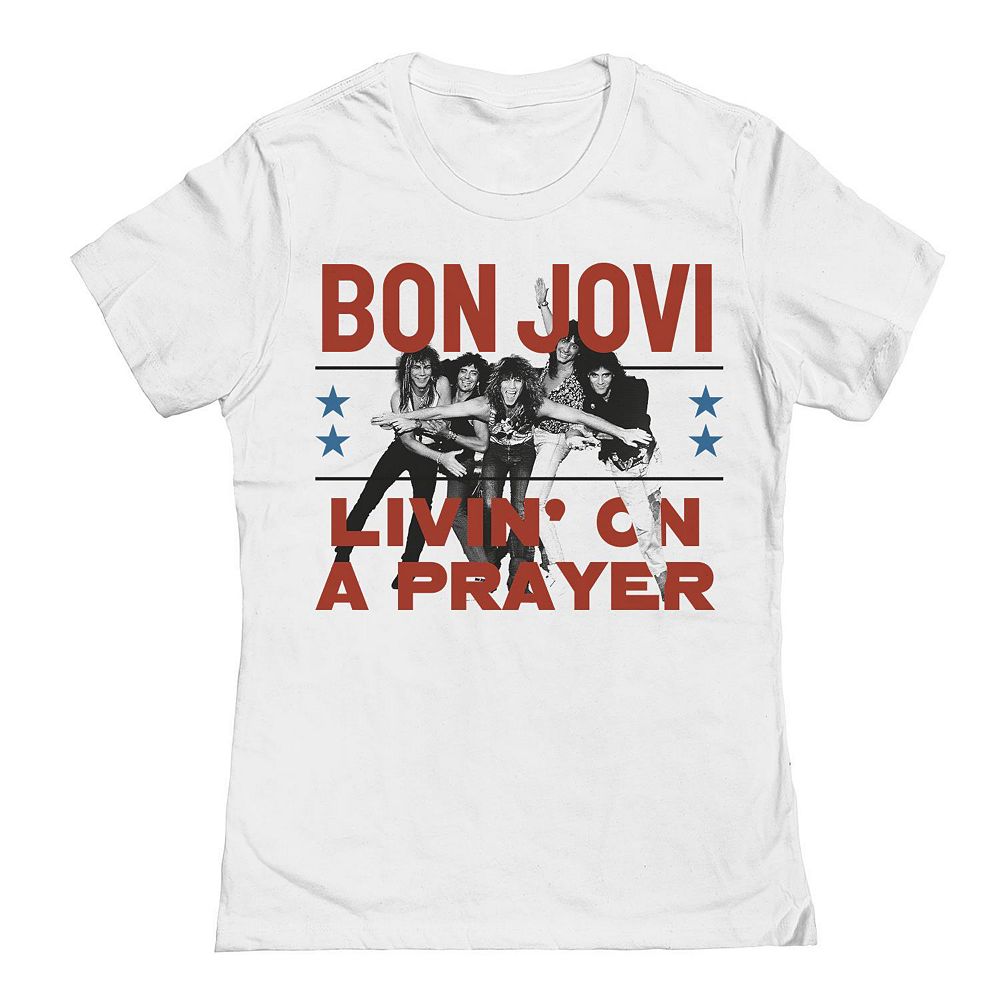 

Юниорская/женская футболка с рисунком Bon Jovi Livin Licensed Character, белый