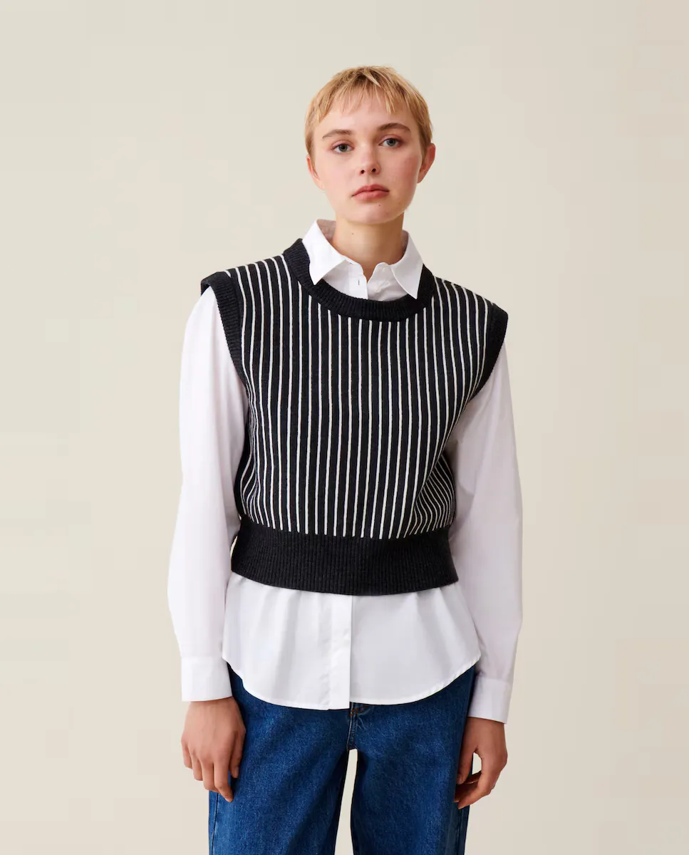 

Женский полосатый свитер без рукавов Claudie Pierlot, серый