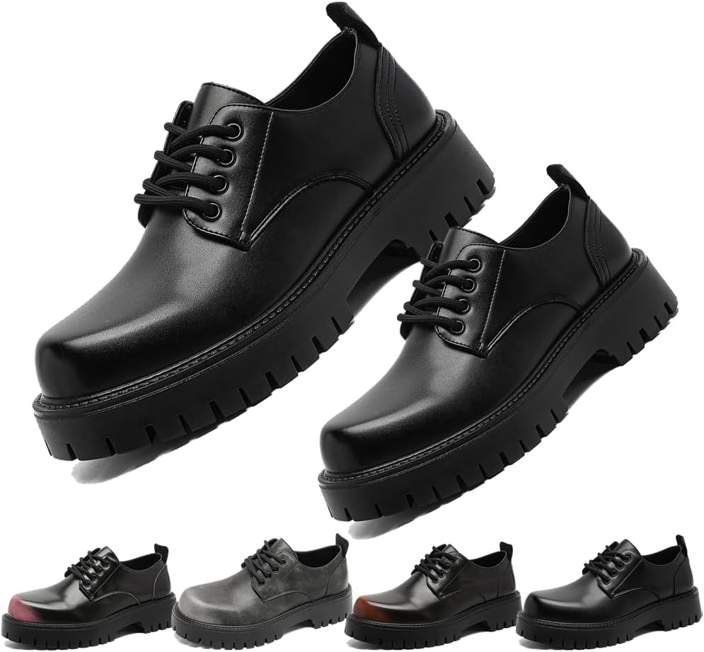 

Мужские винтажные кожаные туфли с шнуровкой на платформе, мужские туфли-оксфорды на толстой подошве, нескользящие, водонепроницаемые, для делового и официального стиля Generic, черный