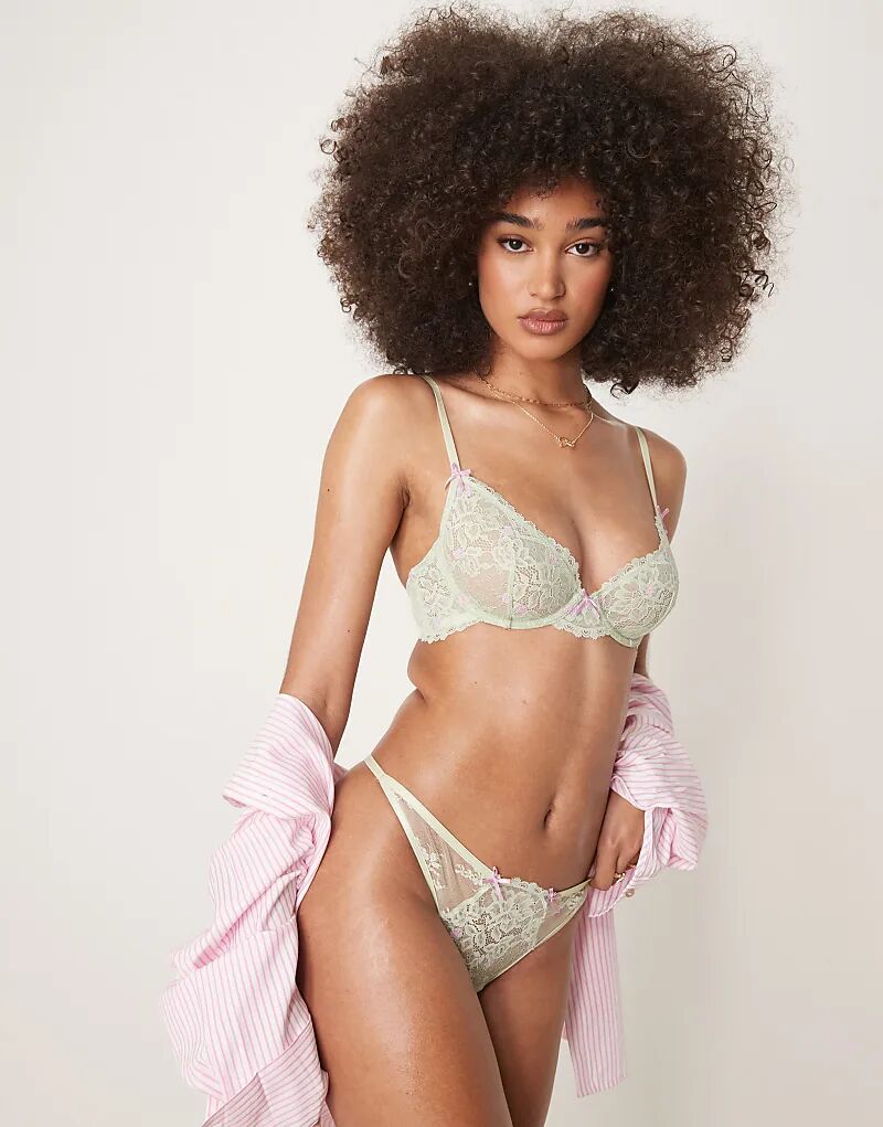 

Трусики-стринги Thea ASOS DESIGN с кружевной вышивкой в виде бутонов роз, шалфейно-зеленого цвета