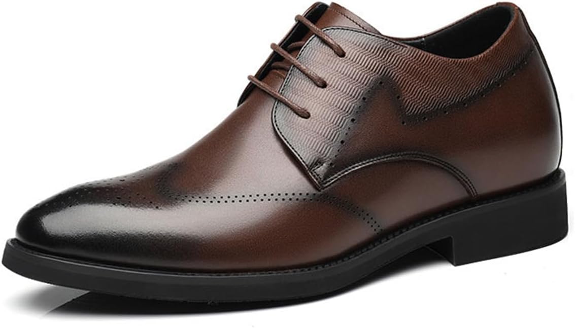 

Мужские кожаные оксфорды с подъемом UKUBOXBAG, шнуровка, увеличивающие рост, деловая обувь с заостренным носком для вечеринок, встреч и повседневной носки, коричневый