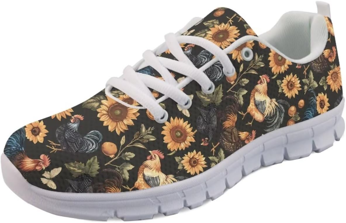 

Модные кроссовки низкие для бега для женщин и мужчин, теннисные, прогулочные, спортивные, фитнес-кроссовки, кроссовки для фестивалей Getelinseng, Retro Rooster Sunflower
