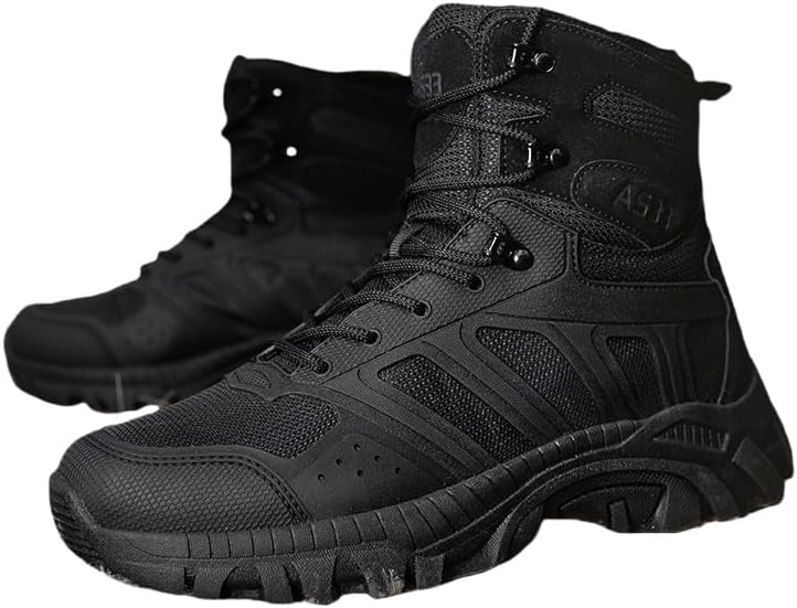 

Мужские высокие походные ботинки - верх из кожи, толстая противоскользящая резиновая подошва для походов Heelvirtuosa, черный