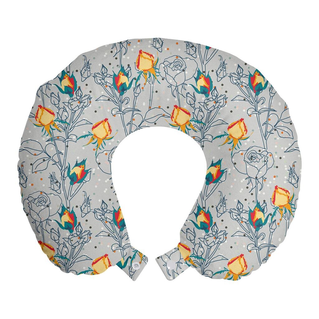 

ABAKUHAUS Flowers Дорожная подушка для шеи, розовые цветы в викторианском стиле, пенопластовые дорожные принадлежности для самолета и автомобиля, 30x30 см, бледно-серо-коричневый и многоцветный