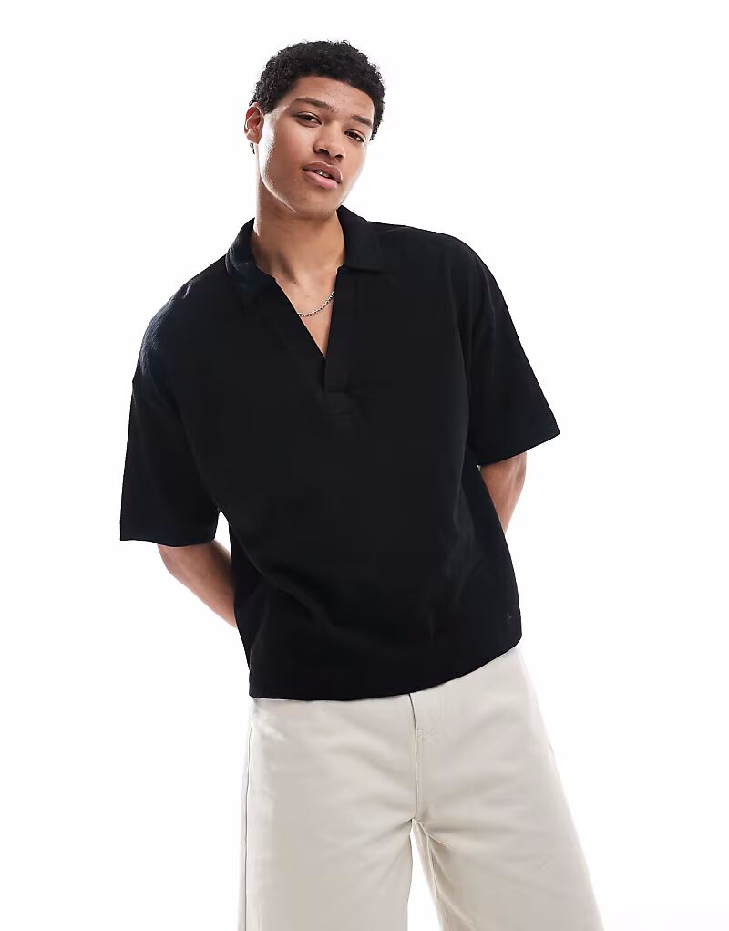 

Черная рубашка-поло свободного кроя с фактурным воротником ASOS DESIGN