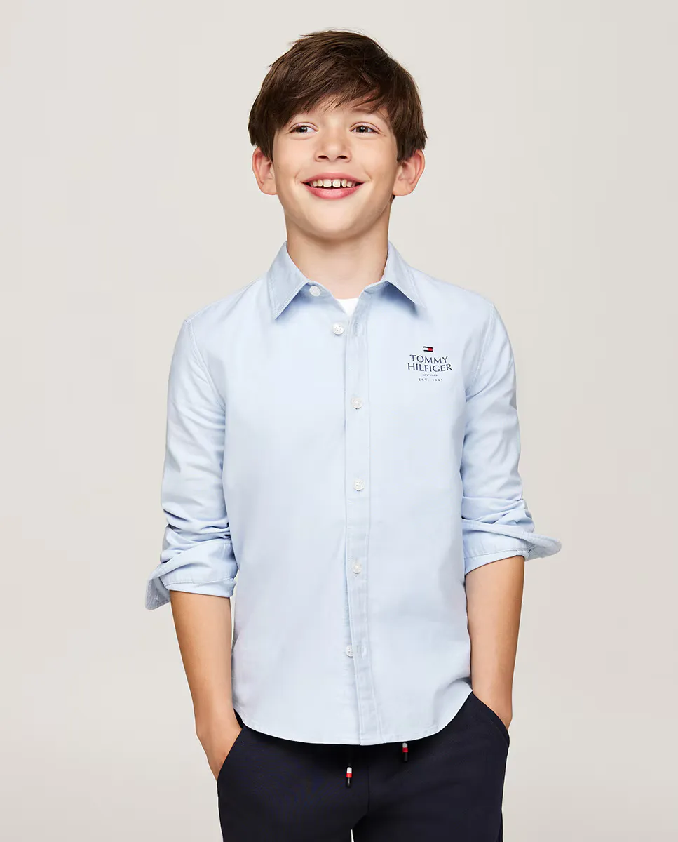 

Однотонная рубашка с длинными рукавами для мальчика Tommy Hilfiger, синий
