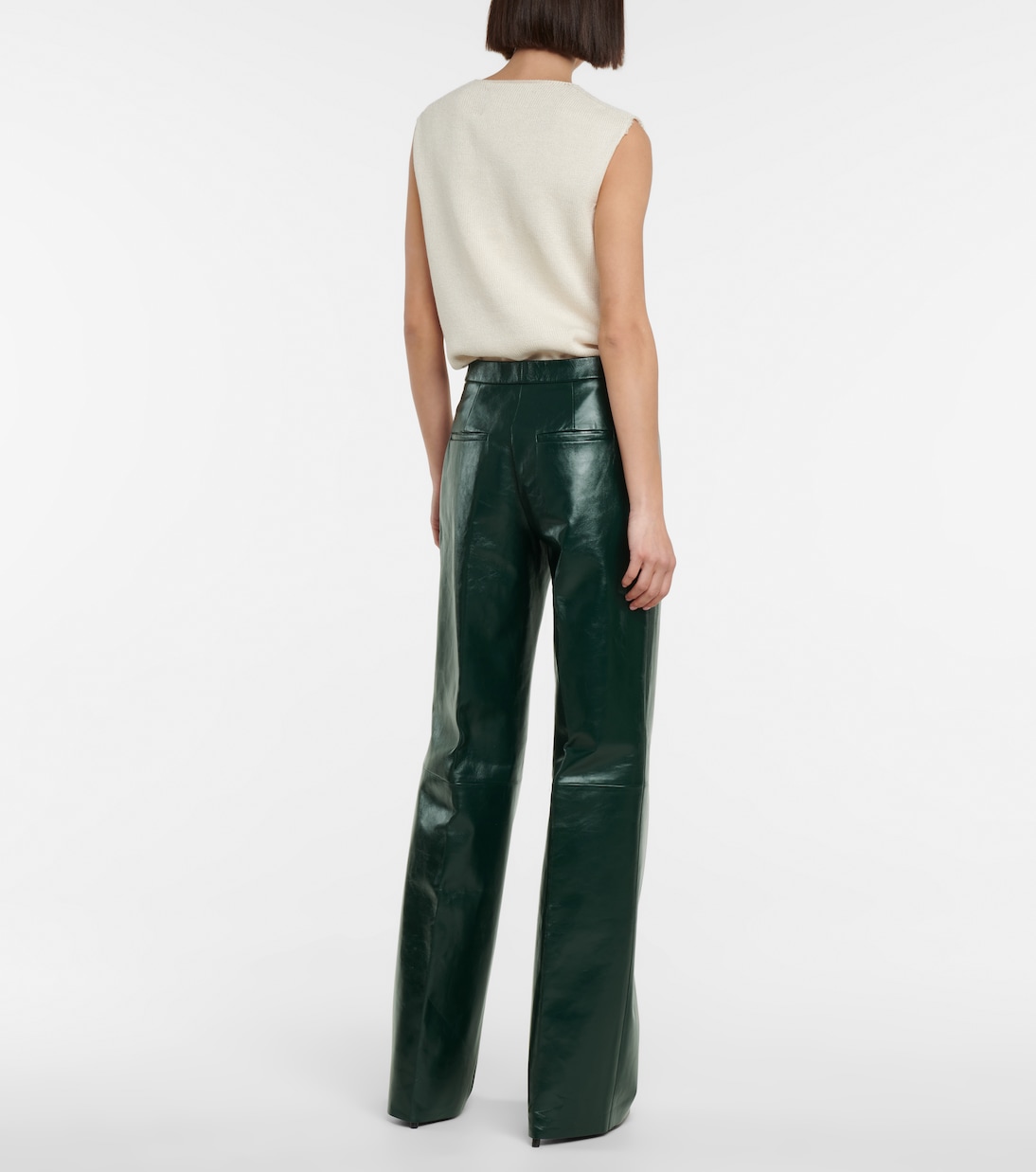 Кожаные брюки широкого кроя с высокой талией Jil Sander, Dark Green — фото 3