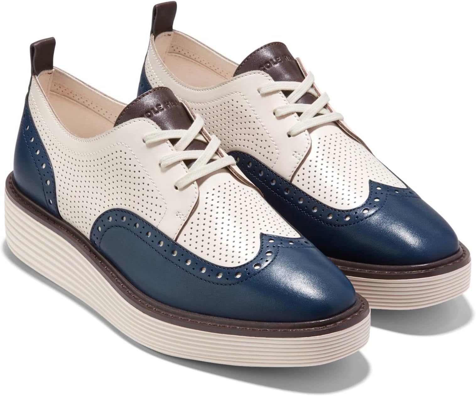 Оксфорды Cole Haan Originalgrand Platform Wing Tip Oxford, цвет Blue Wing Teal/Ivory