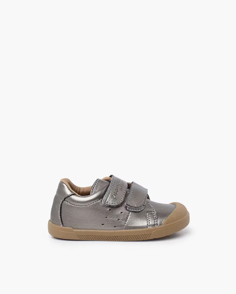 Мягкие детские кеды из канвы barefoot из веганской кожи Pisamonas, Plata Metalizada