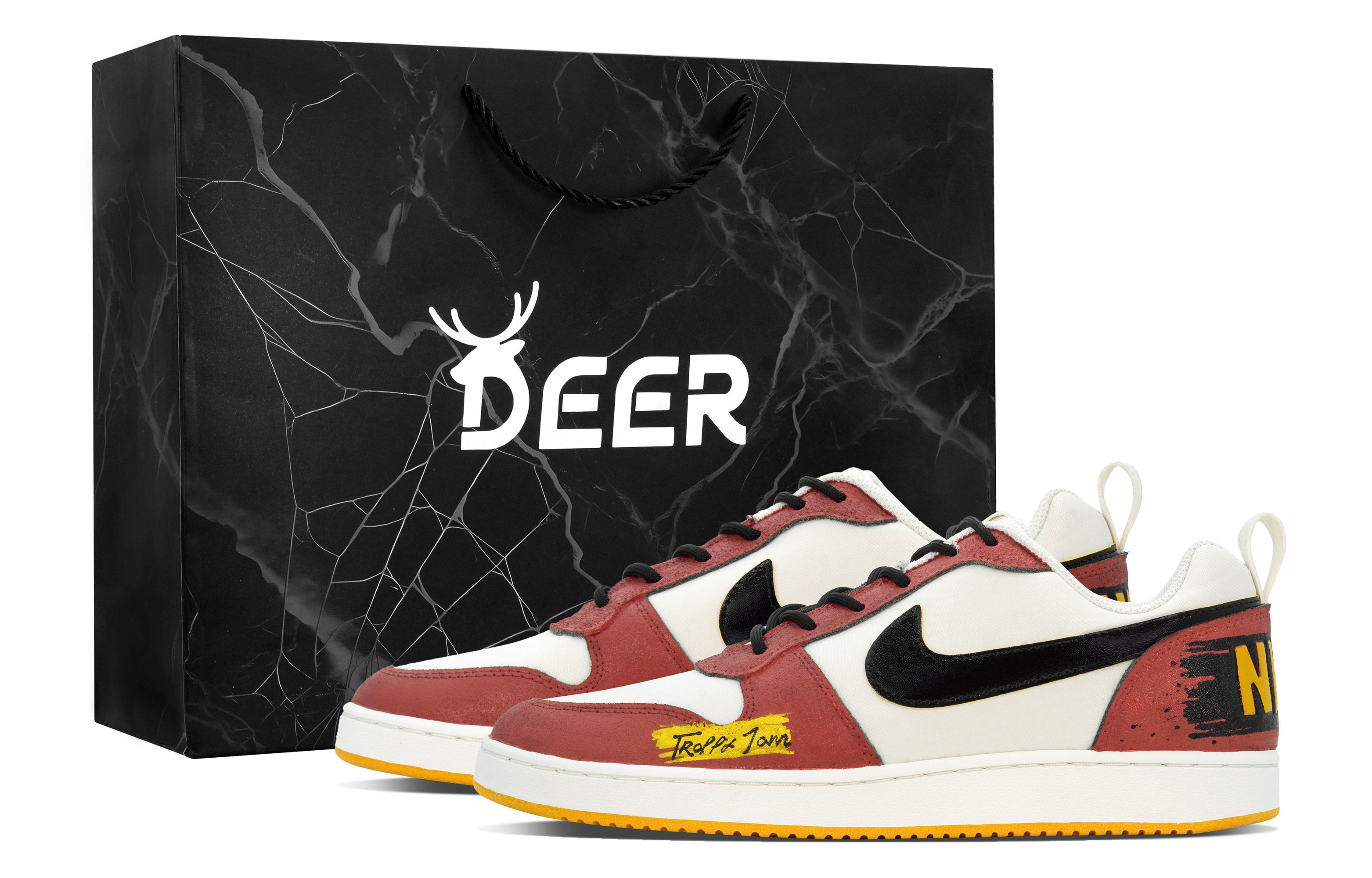 

Nike Кроссовки для скейтбординга Court Borough DEER Red Restricted Area с устойчивым к истиранию верхом, мужские, черно-бело-красные
