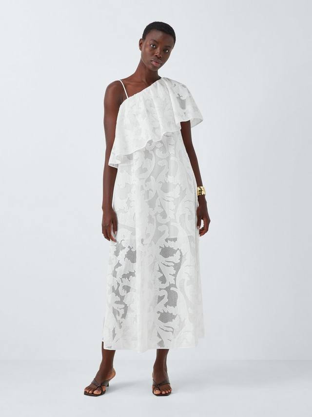 

Платье макси из хлопка с холодным плечом и цветочной аппликацией Editions John Lewis, White