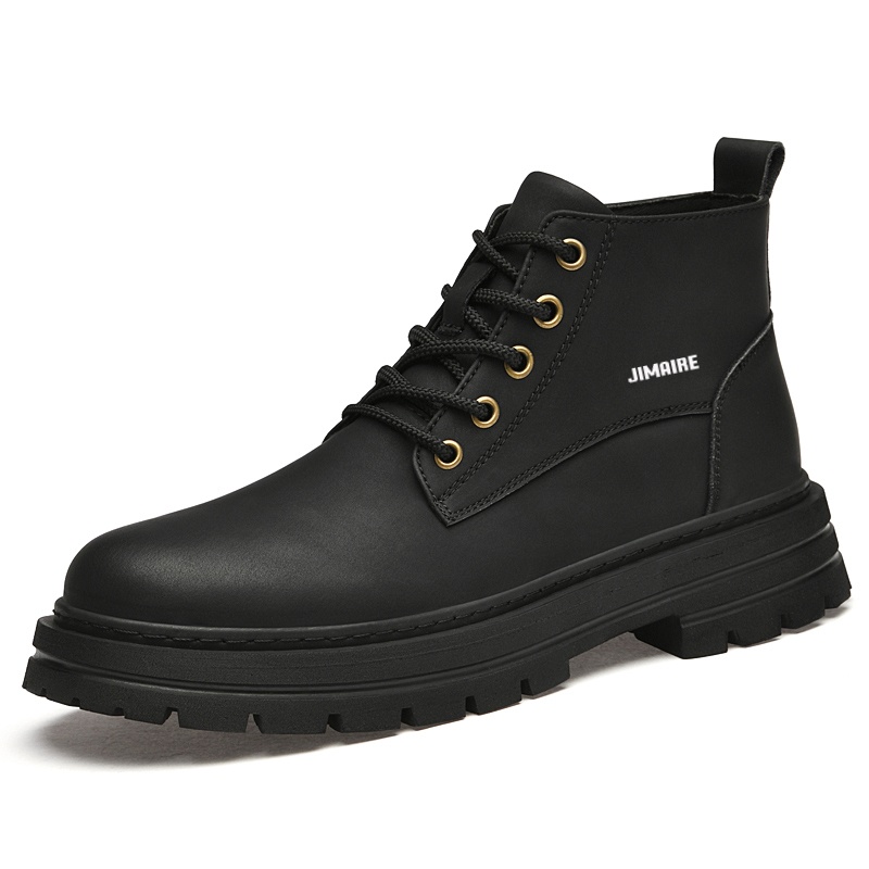 

King Jinmai Черные короткие ботинки мартина для мужчин весна осень, цвет Black Spring Fall