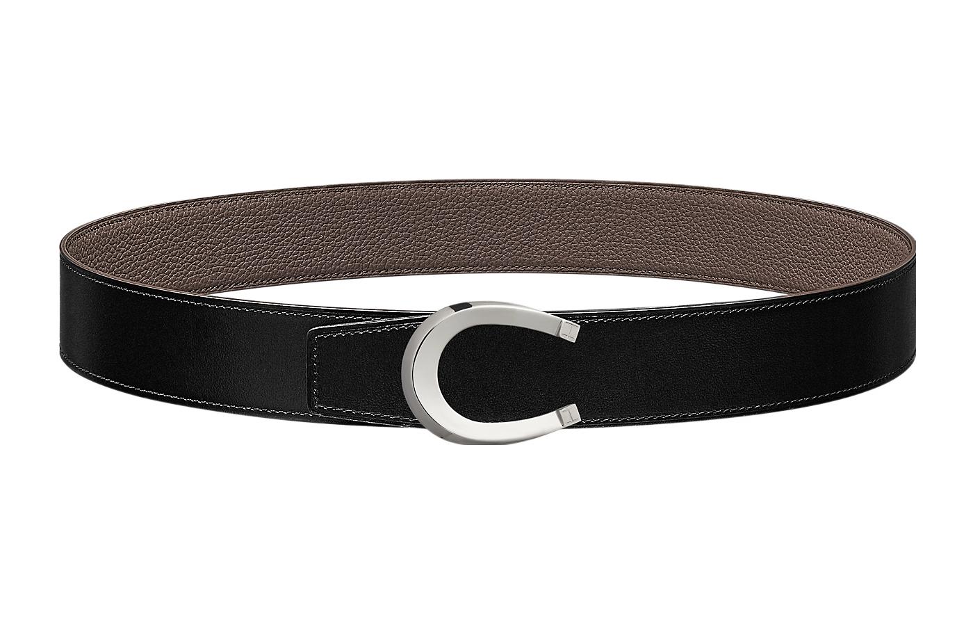 HERMES Мужской двусторонний кожаный ремень из коровьей кожи черный и серый оловянный шириной 3,8 см, Black/Tin Gray — фото 2