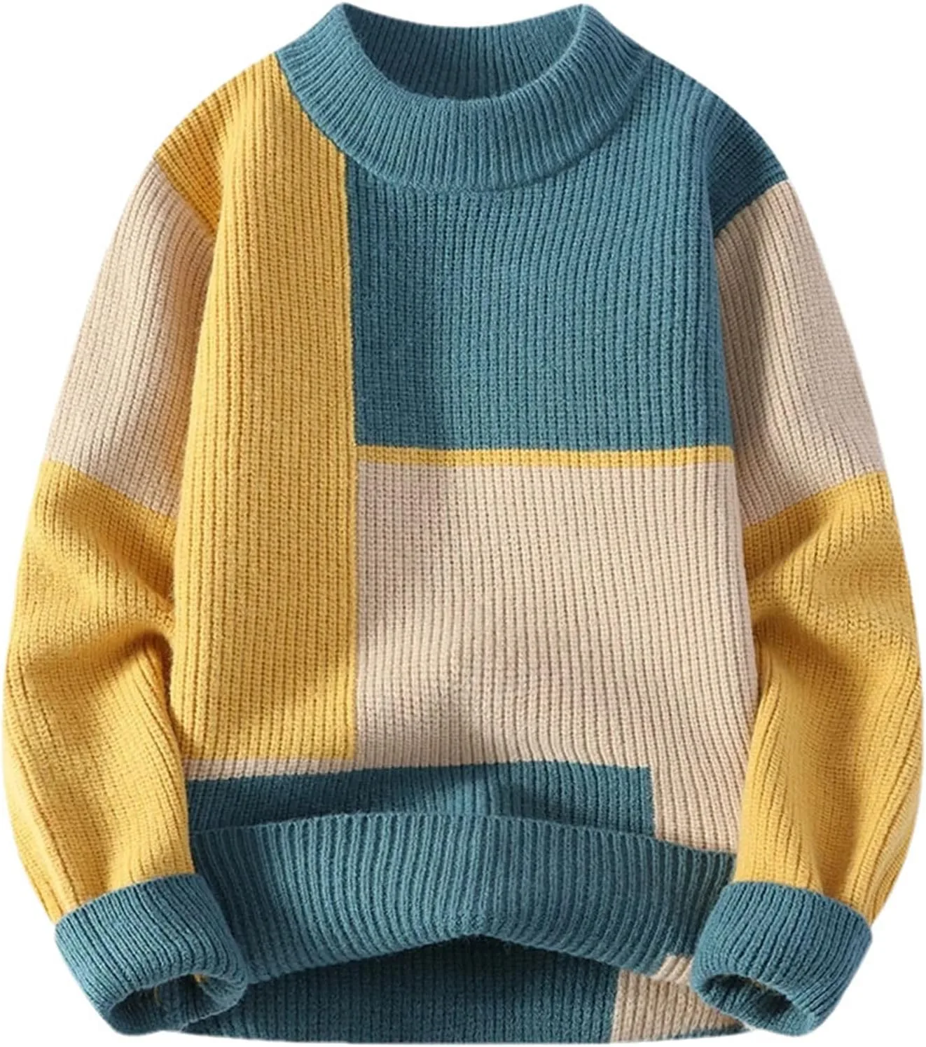 

Мужской свитер с круглым вырезом и пэчворком, свободный крой