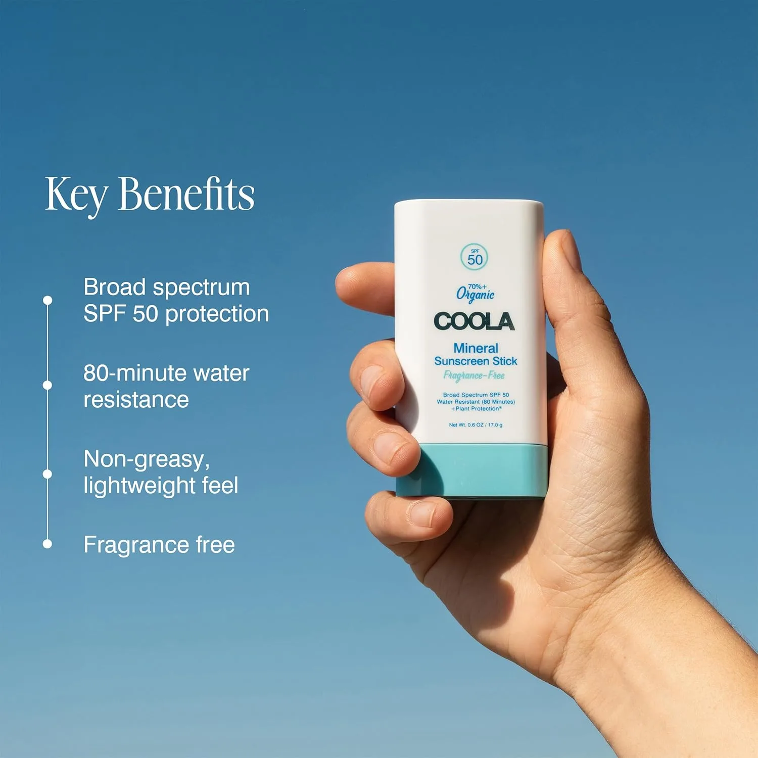 Солнцезащитный стик COOLA Organic Mineral Sunscreen SPF 50, протестирован дерматологами, обеспечивает ежедневную защиту кожи, подходит для веганов и не содержит глютена, 0,6 унции. — фото 3