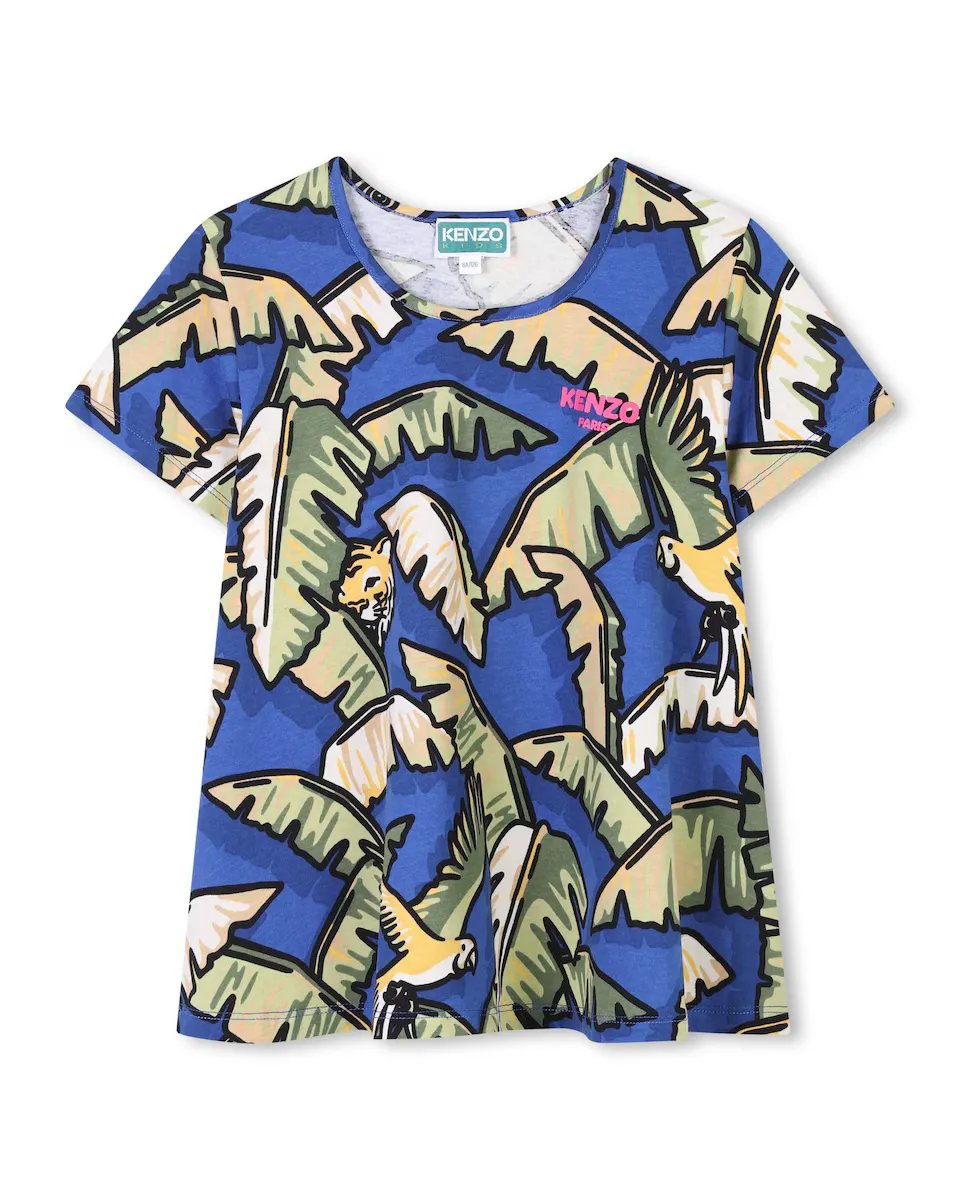 

Футболка для девочки из синего хлопка Kenzo Kids, синий индиго