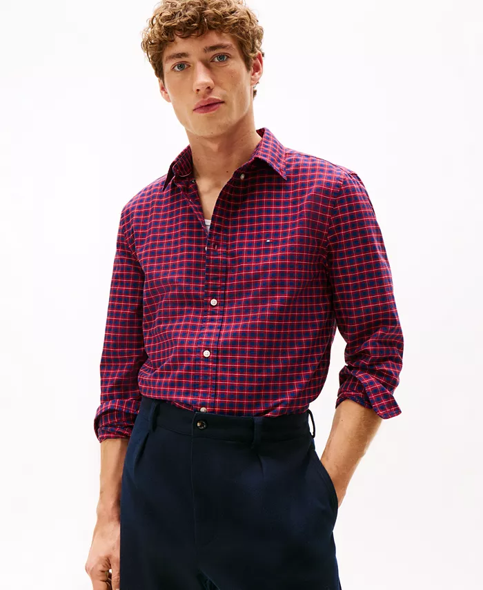 

Мужская рубашка Heritage Oxford с длинным рукавом в сезонную клетку Tommy Hilfiger, красный