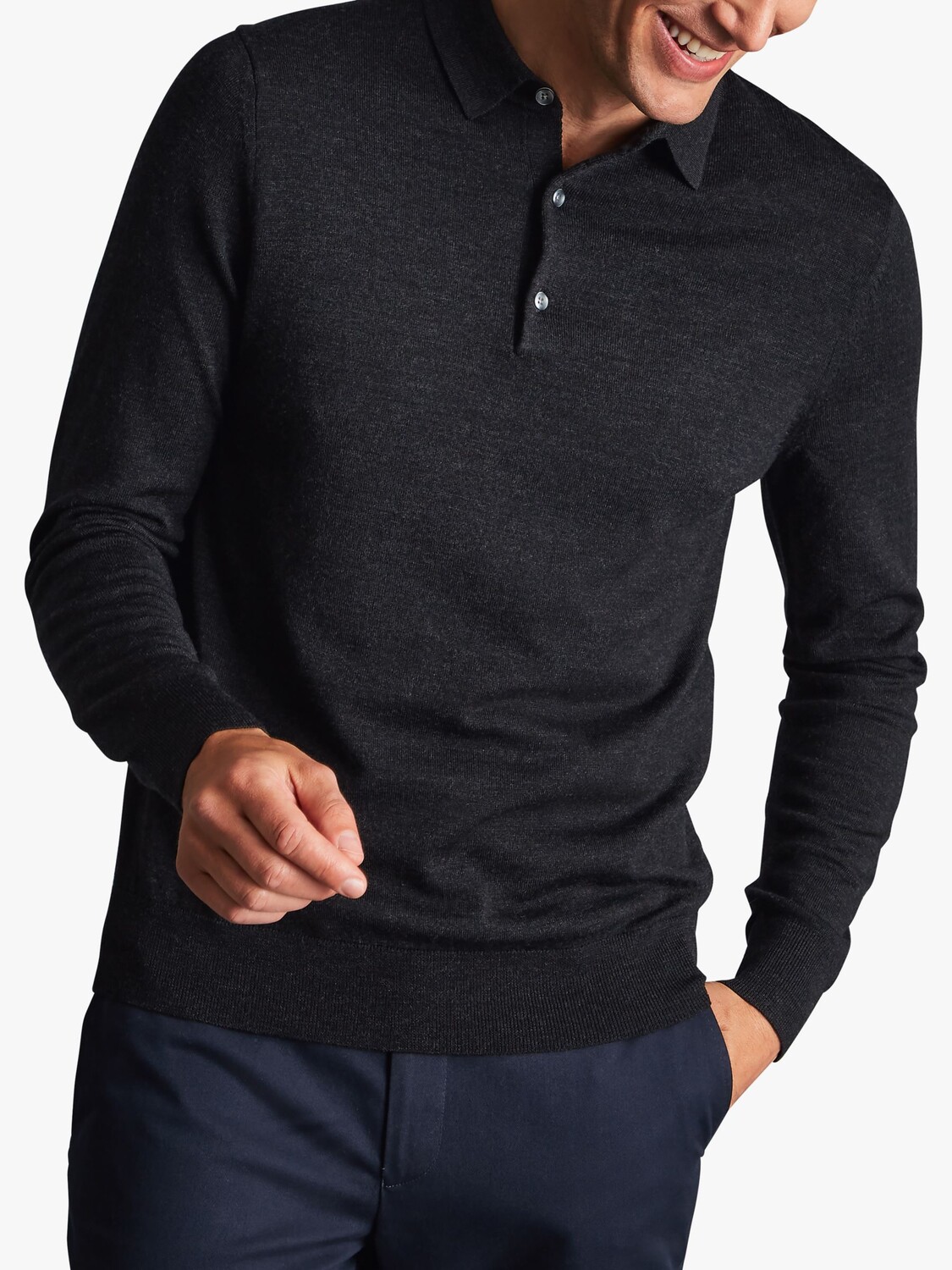 

Джемпер-поло Charles Tyrwhitt из мериносовой шерсти, темно-серый