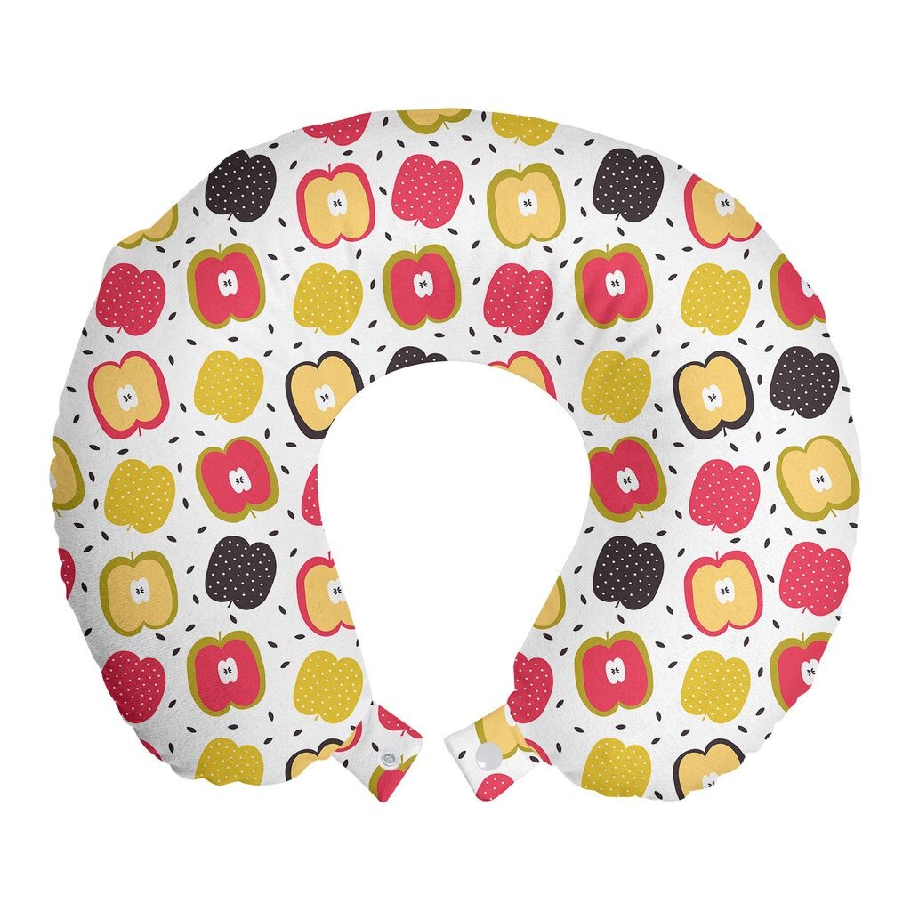 

ABAKUHAUS Фруктовая подушка для путешествий, поддержка шеи, красочный принт нарезанных яблок, пенопластовые дорожные принадлежности для самолета и автомобиля, 30x30 см, разноцветные