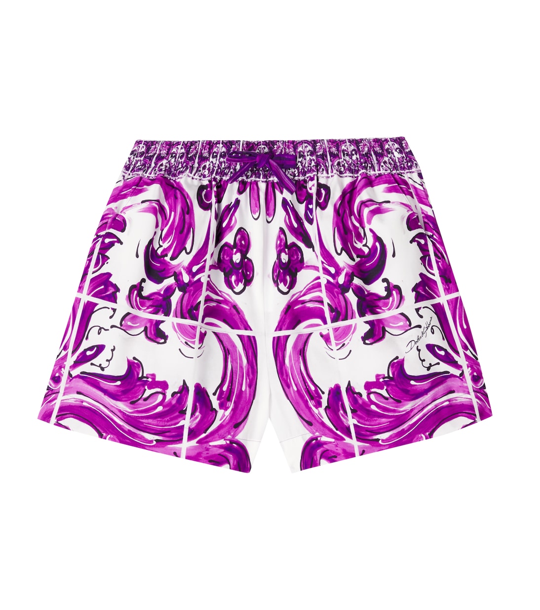 

Шорты из поплина с набивным майоликовым узором Dolce&Gabbana Kids, Maiolica 1L Viola