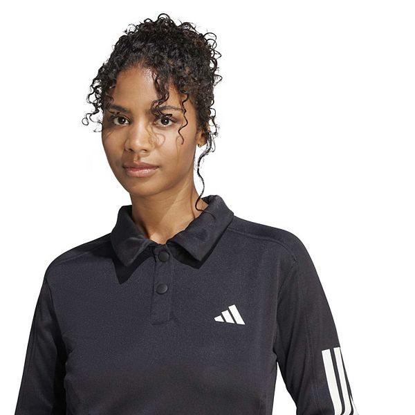 Женский топ с застежкой и фирменными тремя полосками Adidas, Black White — фото 4