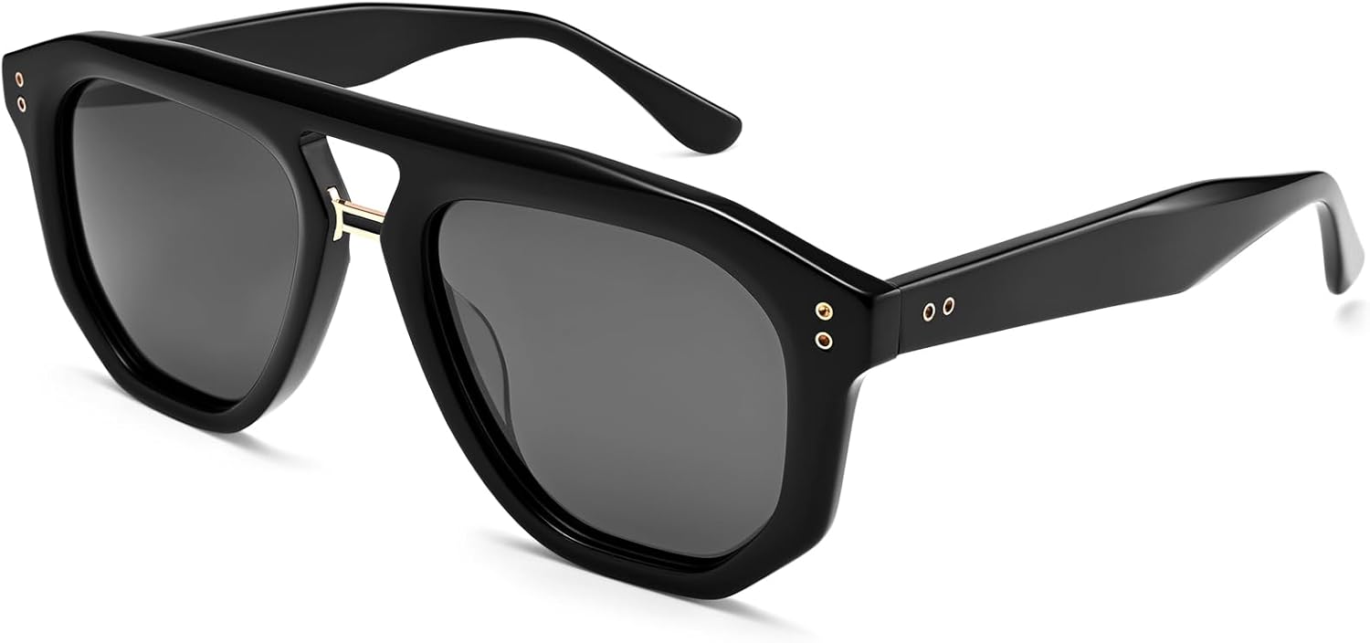 

Солнцезащитные очки Dollger Retro большие квадратные из ацетата для женщин и мужчин, классическая оправа с двойной перемычкой, очки-авиаторы 2025 года, Bright Black Frame Gray Lens