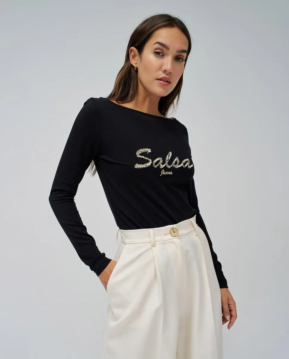 

Женская футболка с длинным рукавом и логотипом Salsa Jeans, черный
