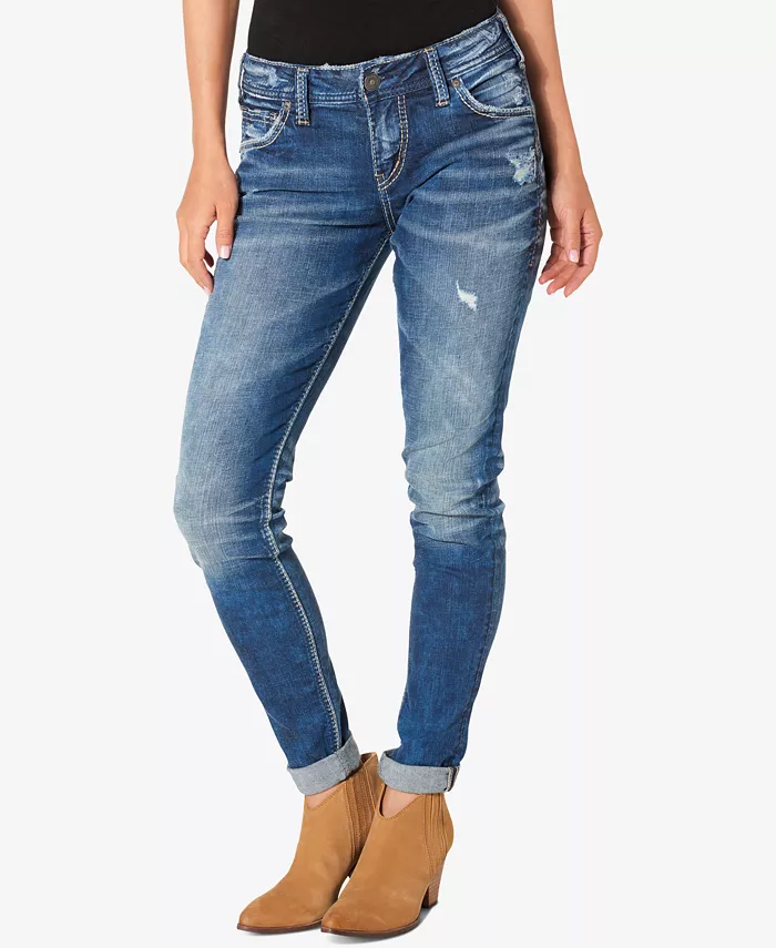 

Джинсы Girlfriend Mid Rise с потертостями Silver Jeans Co., синий