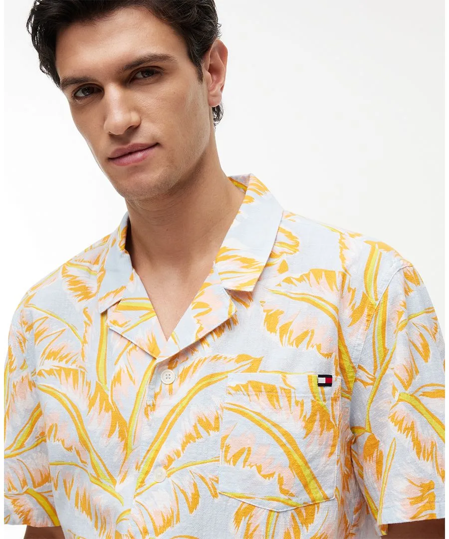 Мужская тканая рубашка с коротким рукавом и цветочным принтом Tommy Hilfiger, vintage banana leaf keepsake синий — фото 3