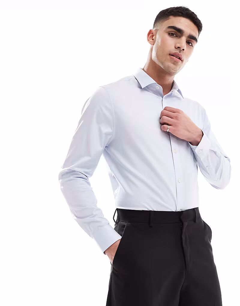 

ASOS DESIGN формальная рубашка легкого глажения светло-голубого цвета