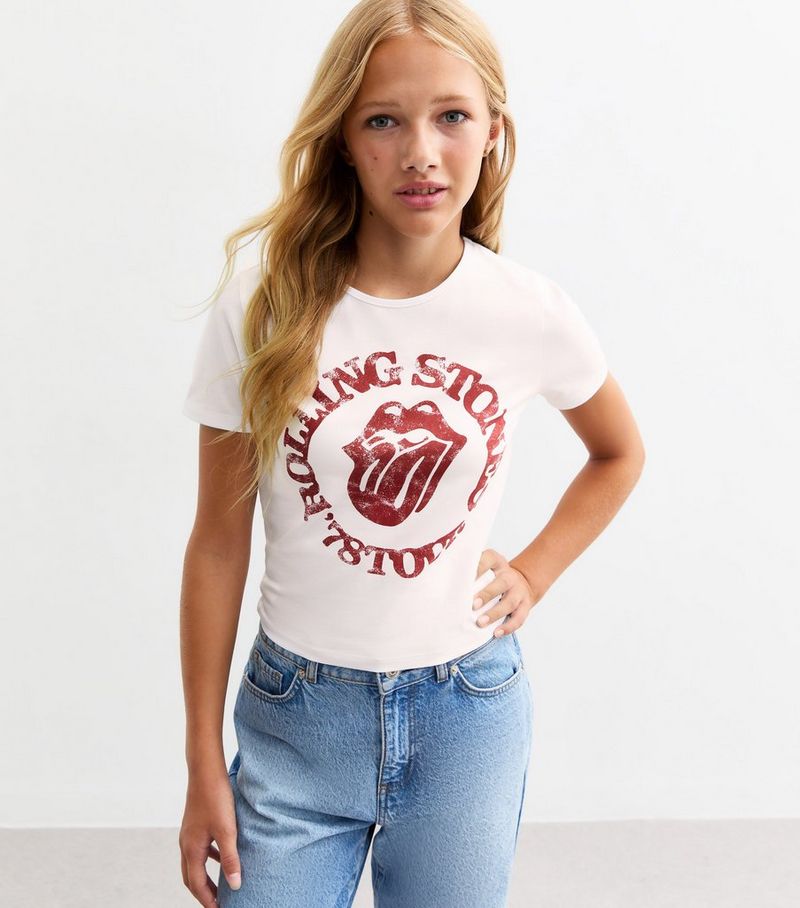 

Белая трикотажная футболка для девочек Rolling Stones New Look, белый