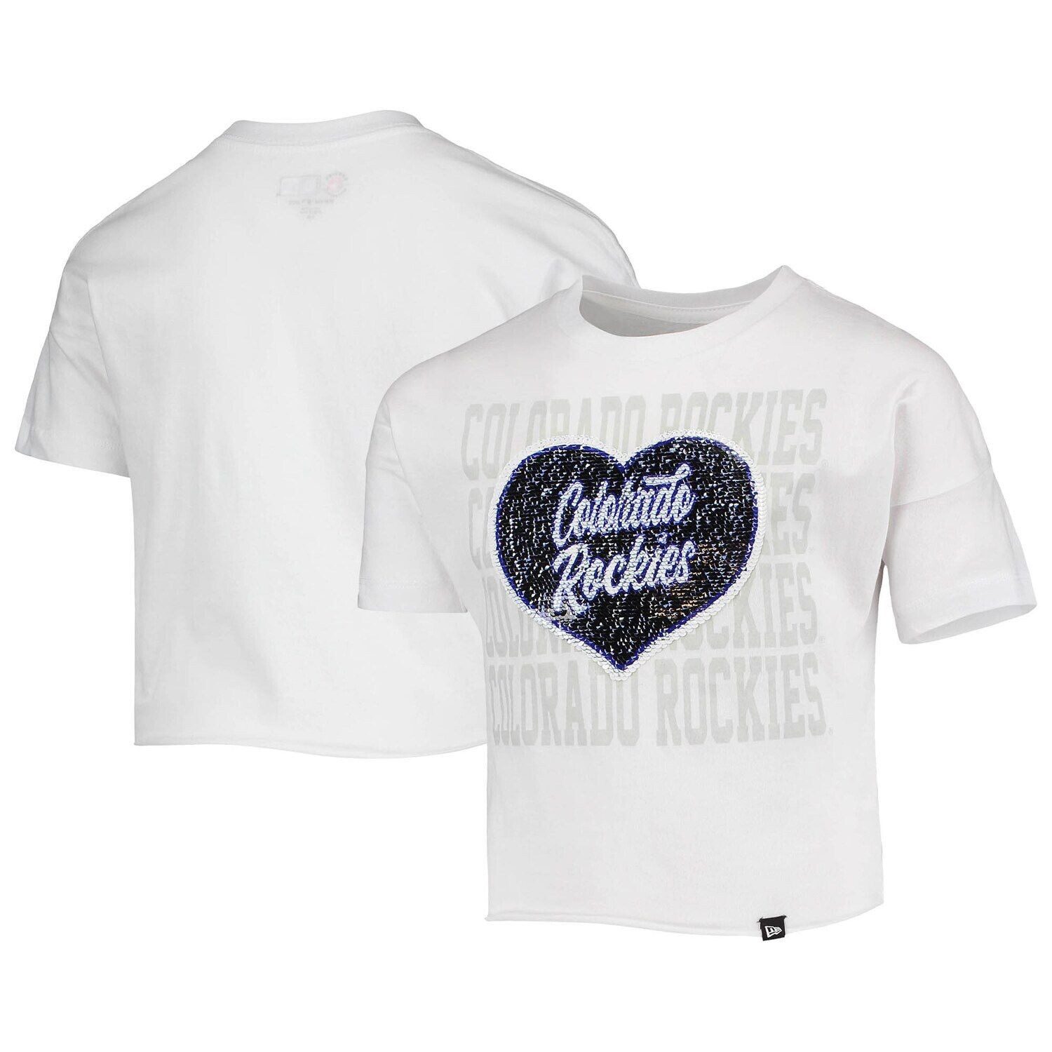 

Укороченный топ с отворотами в форме сердца и пайетками для девочек New Era White Colorado Rockies New Era