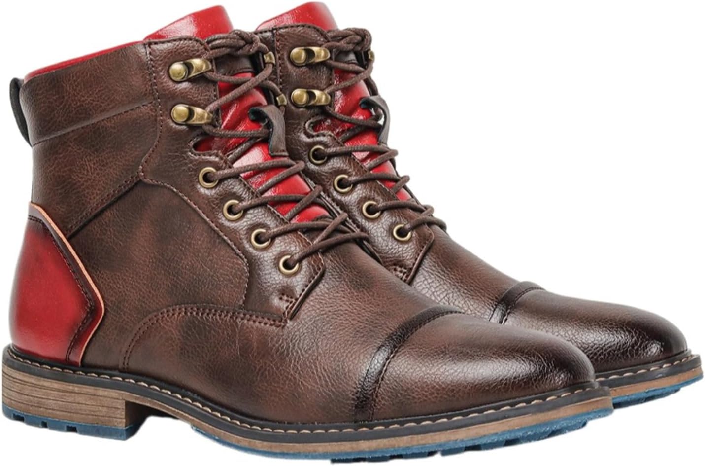 

Мужские кожаные ботинки-чарки с контрастной отделкой, шнуровкой, ретро заостренным носком Jingsmnx, Coffee