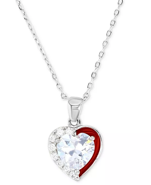 

Ожерелье с подвеской в форме сердца из белого кубического циркония и эмали, 18 дюймов (также из розового кубического циркония) Macy'S, silver