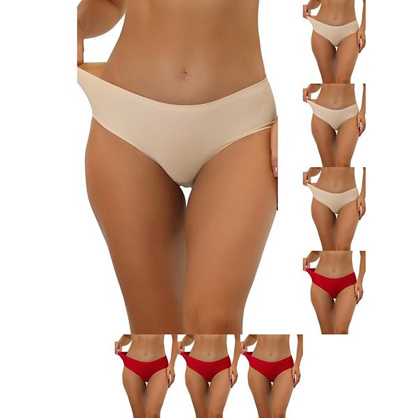 

8 пар трусиков для женщин без подкладки, комфортное белье без видимых швов с эластичной талией Inspire Chic, Beige Red
