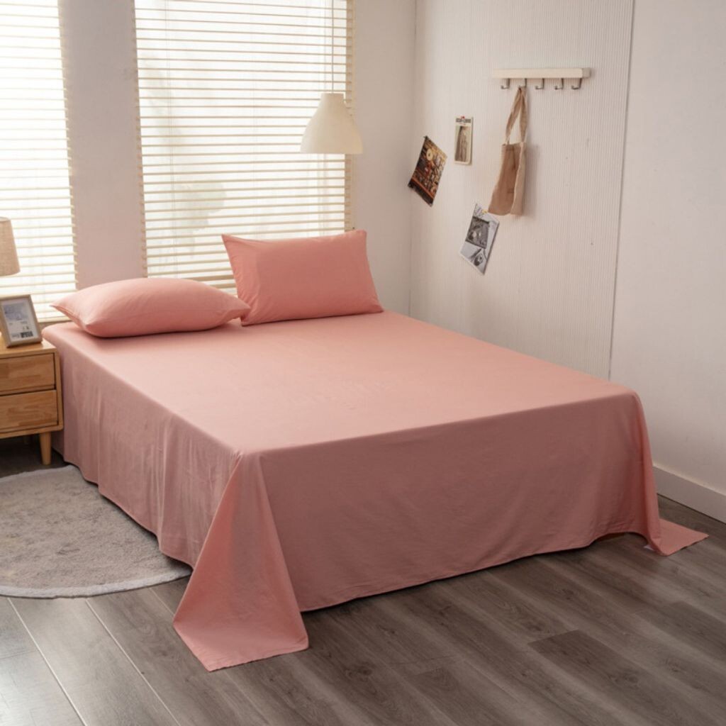 

Полноразмерная хлопковая простыня, дышащая и приятная для кожи простыня для сна, без наволочек (245x250 см, розовая) CANDeal