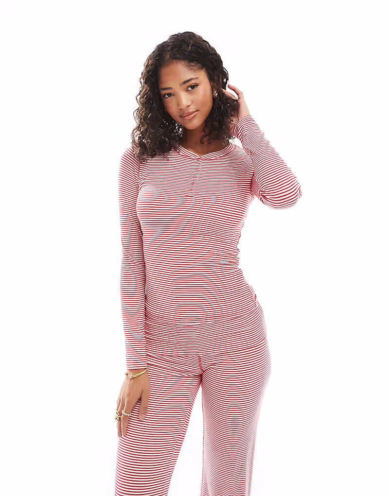 

Пижамный топ с длинными рукавами Cotton On Sleep Recovery в полоску красного и белого цвета, ко-орд Cotton:On