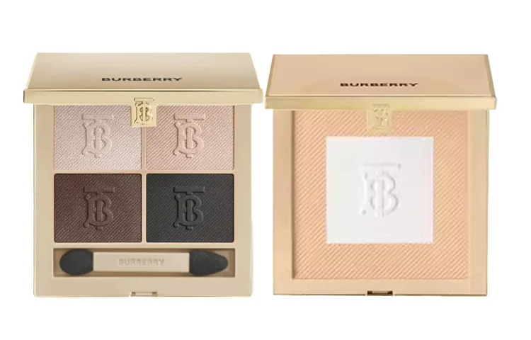 Burberry Тренч из кашемировых теней для век с пудровым макияжем, легко растушевывается, матовый финиш с глянцевым сиянием, Cashmere Eye Shadow 04+Trench Coat Powder 02