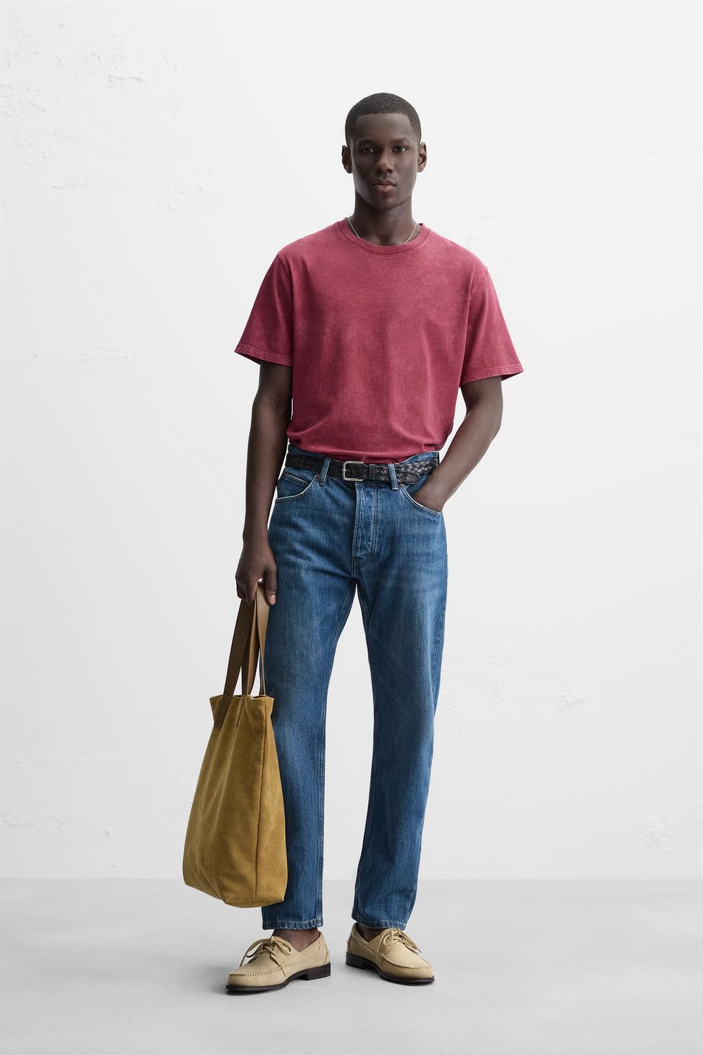 

Выстиранная футболка обычного покроя ZARA, цвет Raspberry